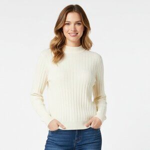 Charter Club 100% Wool Ribbed Ivory Long Sleeve Mock Turtleneck Sweater MP M
